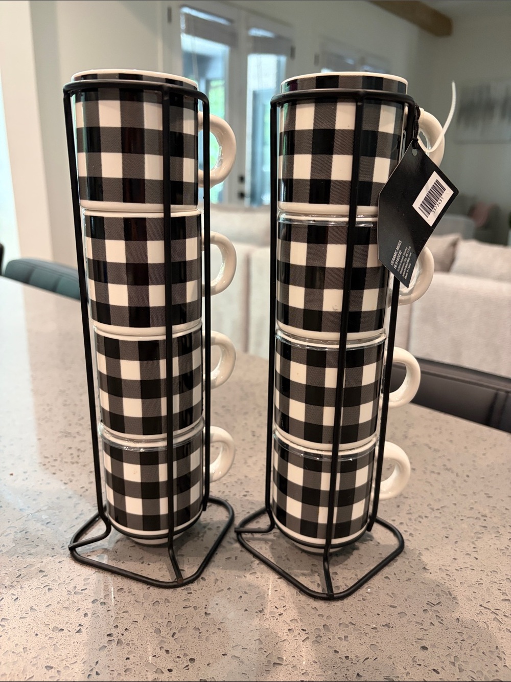Robert Stanley Black & White Buffalo Check Stackable Espresso Cup Towers